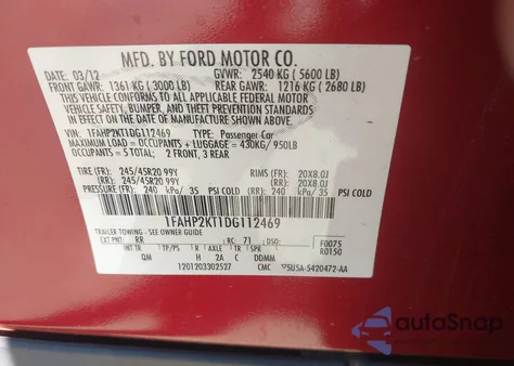 2013 Ford Taurus Sho z USA, uszkodzony, nr VIN 1FAHP2KT1DG112469